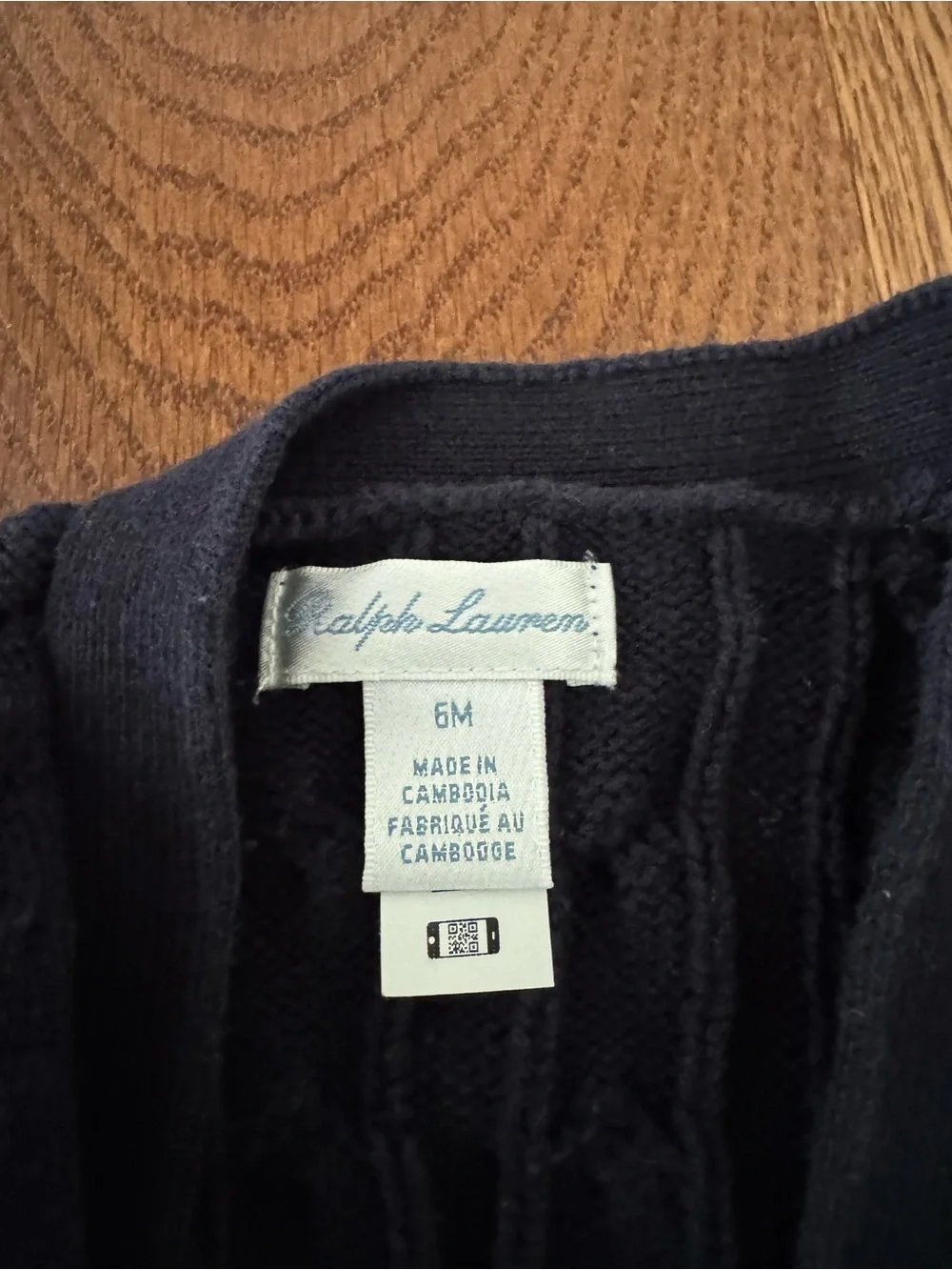 Ralph Lauren Navy Cable-Knit Baby Cardigan with Red Pony